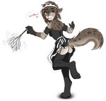  blue_eyes brown_hair butt dusting female fur grey_fur hair hindpaw kathrin_(twokinds) keidran maid maid_uniform open_mouth paws plain_background solo spots standing tom_fischbach twokinds unknown_artist 