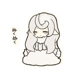  ahoge blush chibi closed_eyes commentary_request eyelashes fluffy fur_trim greyscale long_hair monochrome original poaro pointy_ears simple_background solo white_background 