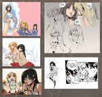  5girls apron araki_hirohiko_(style) archvermin bed blue_eyes bra breast_grab breasts bruno_buccellati cameron_williams censored cheek_licking cleavage covering_mouth earrings english face_licking food frown giorno_giovanna grabbing hamburger helena_von_abel highres holly_knight jewelry jojo_no_kimyou_na_bouken kiss licking medium_breasts multiple_girls naked_apron necklace open_mouth pale_face parody pillow profile project_white purple_bra saliva saliva_trail school_uniform selene_graham-hellings smile style_parody sweat sweatdrop taste_of_a_liar tongue underwear yuri 