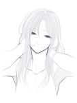  1girl armpits bust collarbone commentary_request covering_ears eyelashes greyscale head_tilt highres long_hair monochrome original poaro simple_background smile solo topless upper_body white_background 