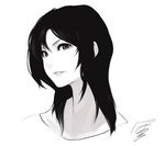  1girl black_hair bust eyelashes head_tilt lips long_hair looking_at_viewer monochrome original poaro shirt signature simple_background sketch solo upper_body white_background 