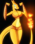  anthro big_breasts blue_eyes breasts charizard cleavage clothed clothing dragon female fire looking_at_viewer navel nintendo pok&#233;mon pok&eacute;mon pose r-mk raised_arm skimpy smile solo standing teeth thighs video_games 