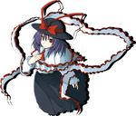  bow capelet frills hat hat_bow kamukamu_(ars) nagae_iku purple_hair red_eyes shawl solo touhou white_background 