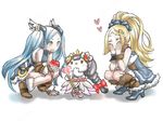  ^_^ bad_id bad_pixiv_id blonde_hair blue_eyes blue_hair closed_eyes grey_hair hair_ornament hairclip heart hello_kitty idunn_&amp;_idunna long_hair multiple_girls open_mouth ponytail puzzle_&amp;_dragons smile squatting twintails ushio_(ushi_oh) valkitty_(p&amp;d) 