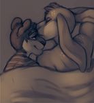  anthro bed cubi cuddling cute duo feline gay lagomorph male mammal nude rabbit tiger 