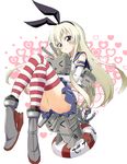  &gt;_&lt; anchor bad_id bad_pixiv_id blonde_hair blush blush_stickers closed_eyes elbow_gloves gloves hairband heart highres kantai_collection lifebuoy long_hair looking_at_viewer natsupa rensouhou-chan saliva shimakaze_(kantai_collection) skirt striped striped_legwear thighhighs white_gloves yellow_eyes 