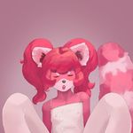  eyes_closed fur girly hair legwear mammal meowmeowparadise nipples pigtails pink_fur pink_hair red_panda stockings 