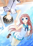  1girl black_eyes black_hair blue_eyes brown_hair dress kihara_tsumugu long_hair minazoi_kuina mukaido_manaka nagi_no_asukara sailor_dress school_uniform serafuku short_hair upside-down 