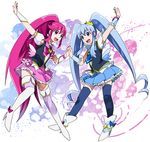  aino_megumi blue_eyes blue_hair blue_legwear blue_skirt boots bow cure_lovely cure_princess earrings eyelashes hair_ornament happinesscharge_precure! happy harukawa_(aonori1022) heart high_heels jewelry long_hair looking_at_viewer magical_girl multiple_girls open_mouth pink_bow pink_eyes pink_hair pink_skirt ponytail precure puffy_sleeves shirayuki_hime shirt skirt smile thigh_boots thighhighs thighs twintails wide_ponytail wrist_cuffs zettai_ryouiki 