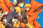  animal black_hair blonde_hair blue_eyes cat kurama_(naruto) male mask multiple_tails naruto naruto_shippuden o96ap red_eyes tail uzumaki_naruto 