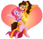  &lt;3 alpha_channel blue_eyes bottomless bow_tie brown_hair cheese_sandwich_(mlp) clothing cutie_mark duo equine feral friendship_is_magic fur green_eyes hair horse kiki-kit mammal my_little_pony open_mouth orange_fur pink_fur pink_hair pinkie_pie_(mlp) pony shirt standing 