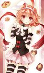  animal_ears arm_warmers bad_id bad_pixiv_id bunny_ears character_request cookie copyright_request detached_sleeves dutch_angle eyelashes food hairband harapekopikachu long_sleeves looking_at_viewer microphone navel open_mouth pillarboxed pink_skirt pleated_skirt red_eyes red_hair ribbon shawl short_hair skirt solo standing striped striped_legwear sweets thighhighs thighs zettai_ryouiki 