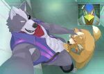 2024 abs anthro anthro_on_anthro anthro_penetrated anthro_penetrating anthro_penetrating_anthro armpit_hair avian beak belt bird blush bodily_fluids body_hair boots bottomless bottomless_anthro bottomless_male canid canine canis claws clothed clothed/nude clothing emanata erection eye_patch eyewear facetime falco_lombardi falcon falconid feathers fellatio fox fox_mccloud fur genitals group hair hand_on_head hi_res humanoid_genitalia humanoid_penis inside kerchief kneeling male male/male male_penetrated male_penetrating male_penetrating_male mammal masturbation motion_lines muscular muscular_anthro muscular_male nagick_18 navel neckerchief nintendo nude open_clothing open_mouth open_smile open_topwear open_vest oral oral_penetration pecs penetration penile penile_masturbation penis penis_in_mouth sex smile standing star_fox surprised_expression sweat tail tail_motion tailwag teeth topwear trio tuft vest wolf wolf_o&#039;donnell
