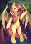  anthro anthrofied apple bat bat_pony blush equine fangs female feral flutterbat_(mlp) fluttershy_(mlp) friendship_is_magic fruit fur greyradian hair horse long_hair mammal my_little_pony pegasus pink_hair pony solo wings yellow_fur 