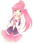  aino_megumi bad_id bad_pixiv_id bow cure_lovely hair_ornament happinesscharge_precure! happy heart heart_hair_ornament long_hair looking_at_viewer magical_girl monmonkun open_mouth pink_bow pink_eyes pink_hair pink_skirt ponytail precure puffy_sleeves shirt simple_background skirt smile solo white_background wide_ponytail 