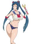  ao_madoushi bishoujo_senshi_sailor_moon blue_eyes blue_hair blue_sailor_collar bow bra breasts choker cleavage cosplay double_bun drill_hair elbow_gloves gloves gundam gundam_build_fighters hand_on_hip highres holding holding_wand iori_rinko large_breasts long_hair maboroshi_no_ginzuishou mitsuishi_kotono moon_stick panties red_bow red_choker sailor_collar sailor_moon sailor_moon_(cosplay) sailor_moon_narikiri_bra_set sailor_senshi_uniform seiyuu_connection simple_background smile solo stomach tiara twin_drills twintails underwear underwear_only very_long_hair wand white_background white_gloves 