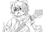  clothing guitar hair hoodie kemono monochrome open_mouth parma15 pixiv plain_background sketch solo white_background 