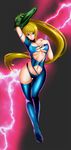  :/ arm_cannon arm_up bangs blonde_hair blue_bodysuit blue_eyes bodysuit breasts closed_mouth collarbone commentary_request full_body hair_between_eyes high_ponytail highres large_breasts legs_together long_hair looking_at_viewer metroid midriff mole mole_under_mouth navel samus_aran solo stomach sweat thigh_gap torn_bodysuit torn_clothes tsurime v-shaped_eyebrows very_long_hair weapon yashichii 