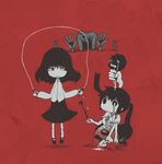  black_hair jump_rope konohana_saku long_hair monoe monoko monster_girl multiple_girls school_uniform shirt short_sleeves skirt spade_(shape) twintails yume_nikki 