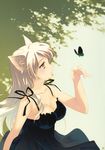  1girl animal animal_ears artist_request bakemonogatari black_dress breasts butterfly cat_ears cleavage dress female hanekawa_tsubasa highres long_hair monogatari_(series) solo straight_hair white_hair yellow_eyes 