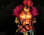  1boy eustass_captain_kid fur_trim goggles goggles_on_head gun knife male male_focus muscle nude_jacket one_piece open_clothes open_shirt painterly red_hair sabaody_archipelago shirt solo tsuyomaru weapon 
