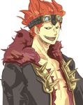  1boy eustass_captain_kid fur_trim goggles goggles_on_head male male_focus nude_jacket one_piece open_clothes open_shirt red_hair sabaody_archipelago shirt smile solo 