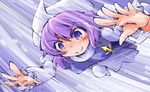 blizzard commentary_request dress hat highres letty_whiterock long_sleeves purple_dress purple_eyes purple_hair shinapuu smile solo touhou 