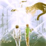  cat death_note hallway l_(death_note) light lowres male_focus multiple_boys tiger yagami_light 