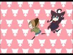  ahoge animal_ears cat_ears chibi hrd jumping multiple_girls original running school_uniform 