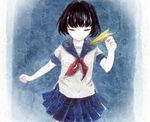  bad_id bad_pixiv_id black_hair nayuko original paper_airplane school_uniform serafuku short_hair solo traditional_media 