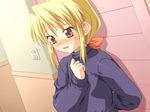  blonde_hair blush bow kannazuki_genshi kinosaki_yuu l-laboratory ponytail turtleneck 