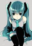  aqua_eyes aqua_hair elbow_gloves gloves hatsune_miku headset kirino_kasumu long_hair necktie sitting skirt solo thighhighs twintails very_long_hair vocaloid 