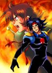  bad_id bad_pixiv_id bandana black_hair bodysuit brothers domon_kasshu fire g_gundam gundam koromo_(kinu) male_focus mobile_trace_suit multiple_boys scar schwarz_bruder siblings 