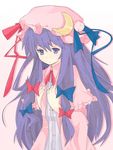  bow flat_chest hat kitsune_(scaz) long_hair patchouli_knowledge pink_bow purple_eyes purple_hair ribbon solo touhou 