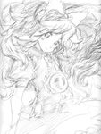  binayu greyscale hair_ribbon long_hair monochrome reiuji_utsuho ribbon sketch solo touhou 