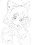  bad_anatomy bad_hands binayu greyscale hair_ribbon kurodani_yamame monochrome ribbon sketch solo touhou 