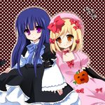  bad_id bad_pixiv_id blonde_hair blue_hair bow brown_eyes frederica_bernkastel hat kino_(alones) lambdadelta lowres multiple_girls pink_hat polka_dot pumpkin purple_eyes umineko_no_naku_koro_ni 