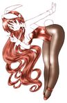  animal_ears bent_over breasts bunny_ears bunnysuit elba_(gomamiso) elf gomamiso_(gomamiso_sp) large_breasts long_hair monochrome original pantyhose pointy_ears red simple_background smile solo white_background wrist_cuffs 