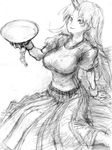  binayu breasts cup greyscale horn hoshiguma_yuugi large_breasts monochrome sakazuki sketch solo touhou 