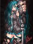  aqua_hair armpits bad_id bad_pixiv_id blue_nails facepaint hatsune_miku lock long_hair microphone microphone_stand nail_art nail_polish necktie padlock safety_pin solo thighhighs tomato_(side_walk) twintails very_long_hair vocaloid 