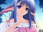  1girl blue_hair game_cg highres long_hair nerine pointy_ears purple_eyes shuffle! sky solo violet_eyes 