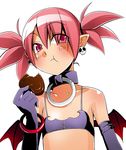  :t bracelet chocolate choker demon_girl detached_sleeves disgaea earrings eating etna face flat_chest heart jewelry kaeru_kenshi pointy_ears red_eyes red_hair solo wings 