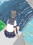  copyright_request day facing_away mensoubou multiple_girls outdoors partially_submerged school_uniform serafuku sitting solo_focus swimming 