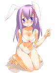  animal_ears bad_id bad_pixiv_id barefoot bikini blue_eyes bunny_ears fate/stay_night fate_(series) kneeling long_hair matou_sakura mofmof_(sousa) purple_hair solo swimsuit 