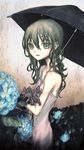  bad_id bad_pixiv_id black_hair dress flower green_eyes hydrangea iris_(flower) long_hair original solo taguchi_shouichi umbrella 