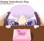  blush bow frown gift hair_bow heart hiiragi_kagami lucky_star solo twintails valentine 