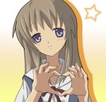  bad_id bad_pixiv_id blue_eyes brown_hair clannad heart heart_hands hikarizaka_private_high_school_uniform long_hair marco_polo miyazawa_yukine school_uniform solo 