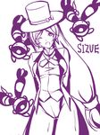  character_name chingling formal gen_4_pokemon hagane_soushi hair_ribbon hat kunreishiki leotard long_hair monochrome pantyhose pokemon pokemon_(anime) pokemon_(creature) purple ribbon shizue_(pokemon) suit top_hat very_long_hair 