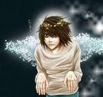  angel bags_under_eyes black_hair bug butterfly death_note halo insect l_(death_note) male_focus solo wings 
