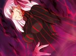  dark_sakura fate/stay_night fate/unlimited_codes fate_(series) hair_ribbon higurashi_ryuuji matou_sakura red_eyes resizing_artifacts ribbon solo turtleneck white_hair 